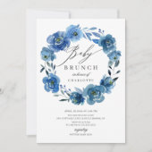 Wasserfarbe Blau Blumen Babydusche Brunch Einladung (Vorderseite)
