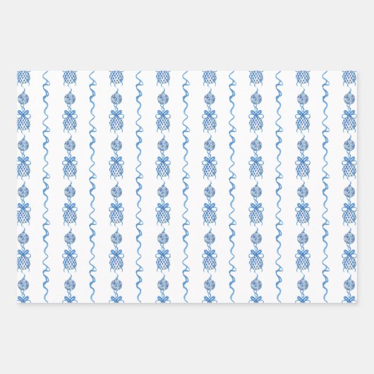 Wasserfarbe Blau Chinoiserie Ornamente Geschenkpapier Set (Vorderseite 2)