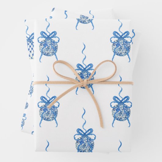 Wasserfarbe Blau Chinoiserie Ornamente Geschenkpapier Set (Beispiel)