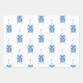 Wasserfarbe Blau Chinoiserie Ornamente Geschenkpapier Set (Vorderseite)