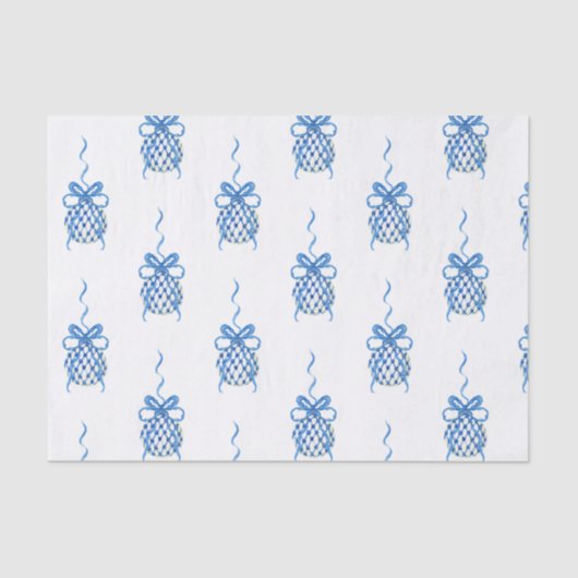 Wasserfarbe Blau Chinoiserie Ornamente Seidenpapier (Vorderseite)