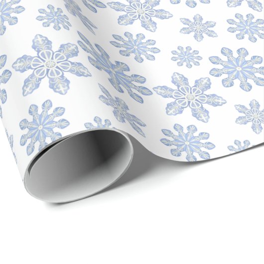 Wasserfarbe Blau Designer Schneeflocke Geschenkpapier (Rolleneckpunkt)