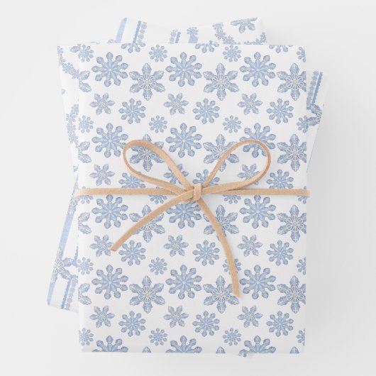 Wasserfarbe Blau Designer Schneeflocke Geschenkpapier Set (Beispiel)