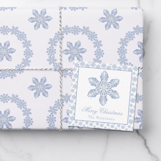 Wasserfarbe Blau Designer Snowflake Geschenkverpac Mitteilungskarte