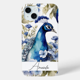 Wasserfarbe Blau Einzigartiger Pfau Benutzerdefini Case-Mate iPhone Hülle