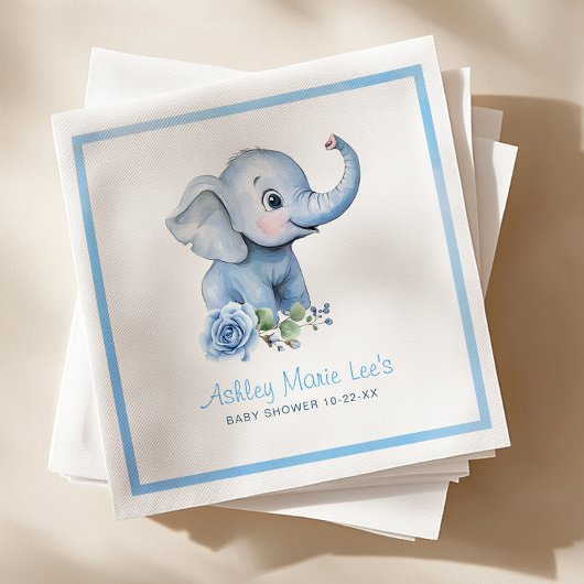 Wasserfarbe Blau Elefant Babydusche Napkins - Schn Serviette