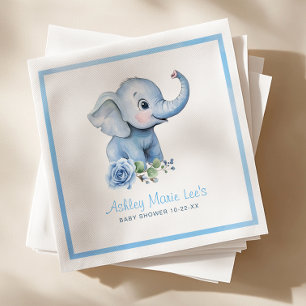Wasserfarbe Blau Elefant Babydusche Napkins Serviette