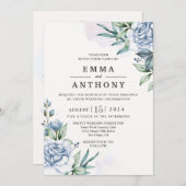 Wasserfarbe Blau Elegante Hochzeitsfeiern Einladung (Vorne/Hinten)