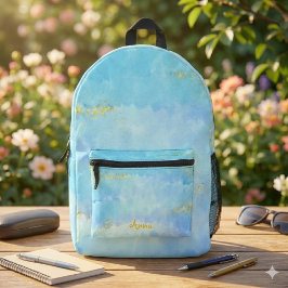 Wasserfarbe blau & Goldglitter Bedruckter Rucksack
