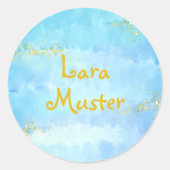 Wasserfarbe - blau - Goldglitter Runder Aufkleber (Vorderseite)