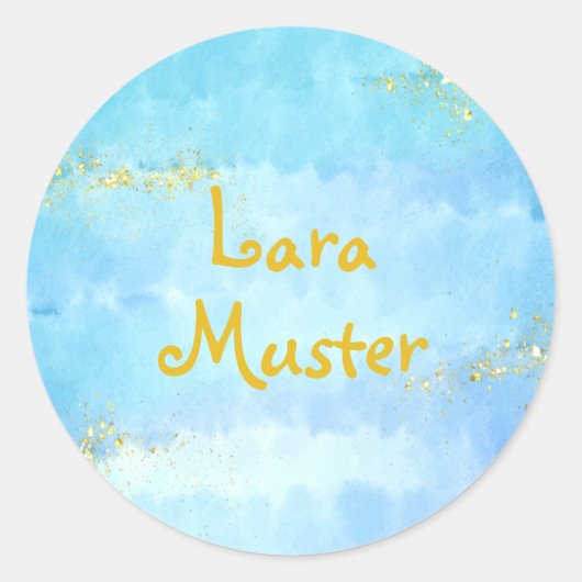 Wasserfarbe - blau - Goldglitzer Runder Aufkleber (Vorderseite)