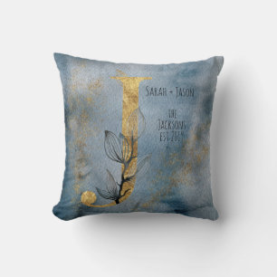 Wasserfarbe Blau Grau Gold J Monogramm Kissenhülle Kissen