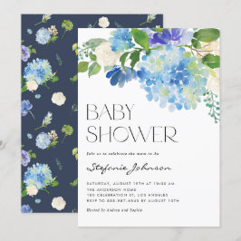 Wasserfarbe Blau Hydrangea Bläschen Babydusche Einladung