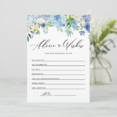 Wasserfarbe Blau Hydrangea Blume Babydusche Hinweiskarte (Stehend Vorderseite)