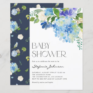 Wasserfarbe Blau Hydrangea Kinderdusche Einladung