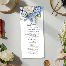 Wasserfarbe Blau Hydrangea Weißrosen Hochzeit Programm