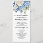 Wasserfarbe Blau Hydrangea Weißrosen Hochzeit Programm (Vorderseite)