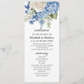 Wasserfarbe Blau Hydrangea Weißrosen Hochzeit Programm (Vorderseite)