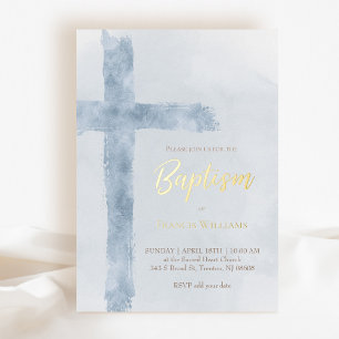 Wasserfarbe blau Kreuz Taufe Folieneinladung