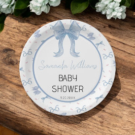 Wasserfarbe Blau Minimalistisch Elegante Babydusch Pappteller