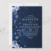 Wasserfarbe Blau Minimalistische rustikale Blumenh Einladung (Vorderseite)