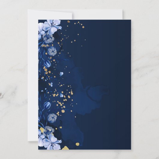 Wasserfarbe Blau Minimalistische rustikale Blumenh Einladung (Rückseite)