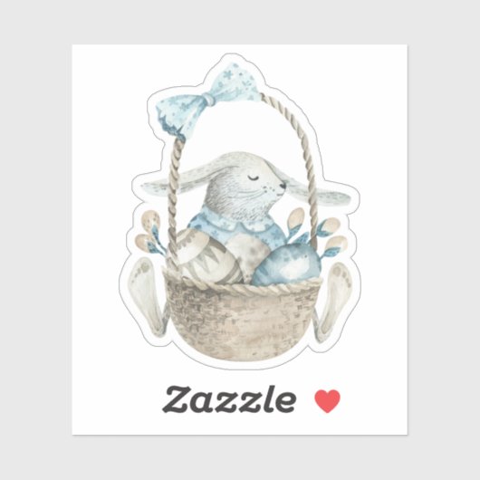 Wasserfarbe Blau Ostern Bunny Eggs Basket Aufkleber (Blatt)