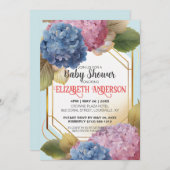 Wasserfarbe Blau Pink Hydrangea Babydusche nach Ma Einladung (Vorne/Hinten)