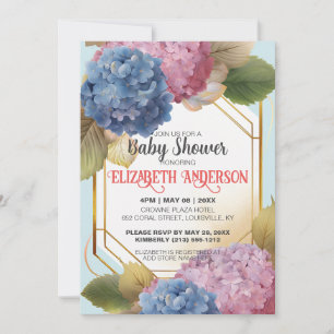 Wasserfarbe Blau Pink Hydrangea Babydusche nach Ma Einladung