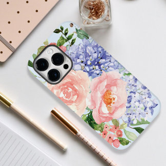 Wasserfarbe Blau Pink Hydrangea Peony Spring Flora Case-Mate iPhone 14 Pro Max Hülle