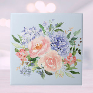 Wasserfarbe Blau Pink Hydrangea Peony Spring Flora Fliese