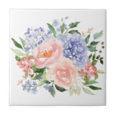 Wasserfarbe Blau Pink Hydrangea Peony Spring Flora Fliese (Vorderseite)