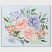 Wasserfarbe Blau Pink Hydrangea Peony Spring Flora Geschenkpapier (Flach)