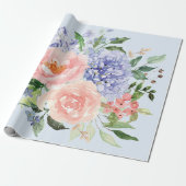 Wasserfarbe Blau Pink Hydrangea Peony Spring Flora Geschenkpapier (Ungerollt)