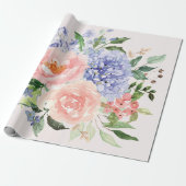 Wasserfarbe Blau Pink Hydrangea Peony Spring Flora Geschenkpapier (Ungerollt)