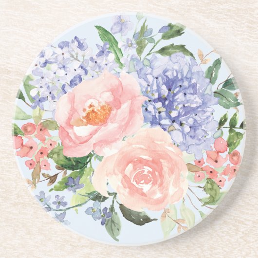 Wasserfarbe Blau Pink Hydrangea Peony Spring Flora Getränkeuntersetzer (Vorne)