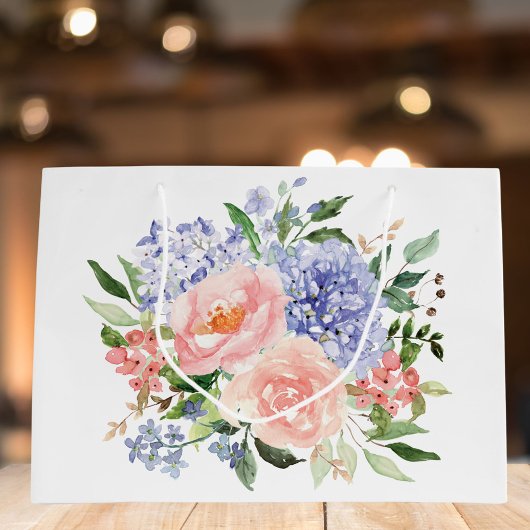 Wasserfarbe Blau Pink Hydrangea Peony Spring Flora Große Geschenktüte