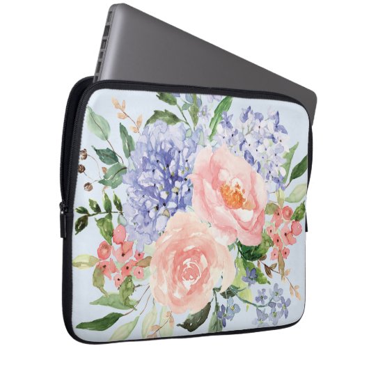 Wasserfarbe Blau Pink Hydrangea Peony Spring Flora Laptopschutzhülle (Vorne Rechts)