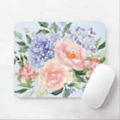 Wasserfarbe Blau Pink Hydrangea Peony Spring Flora Mousepad (Mit Mouse)