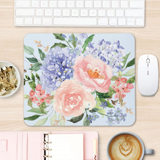 Wasserfarbe Blau Pink Hydrangea Peony Spring Flora Mousepad