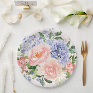 Wasserfarbe Blau Pink Hydrangea Peony Spring Flora Pappteller