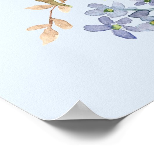 Wasserfarbe Blau Pink Hydrangea Peony Spring Flora Poster (Ecke)