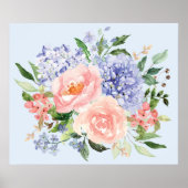 Wasserfarbe Blau Pink Hydrangea Peony Spring Flora Poster (Vorne)