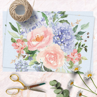 Wasserfarbe Blau Pink Hydrangea Peony Spring Flora Seidenpapier