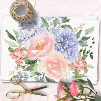 Wasserfarbe Blau Pink Hydrangea Peony Spring Flora Seidenpapier