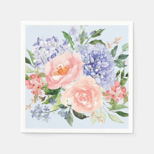 Wasserfarbe Blau Pink Hydrangea Peony Spring Flora Serviette (Vorderseite)