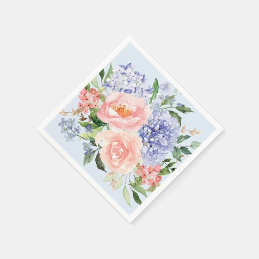 Wasserfarbe Blau Pink Hydrangea Peony Spring Flora Serviette (Ecke)