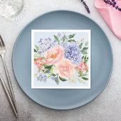 Wasserfarbe Blau Pink Hydrangea Peony Spring Flora Serviette
