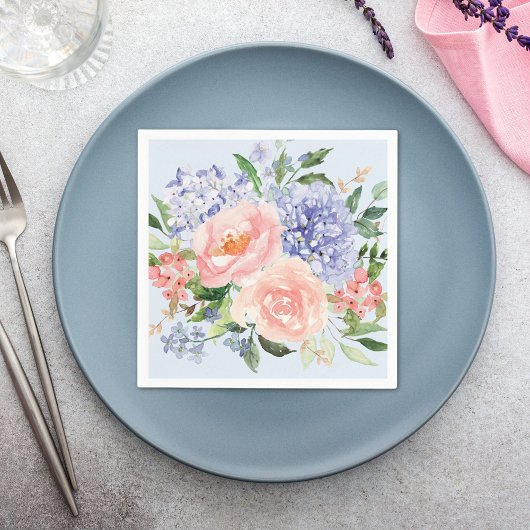 Wasserfarbe Blau Pink Hydrangea Peony Spring Flora Serviette