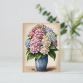 Wasserfarbe Blau Pink Lila Hydrangea Blume Postkarte (Stehend Vorderseite)